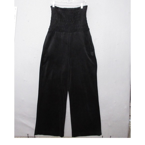 Juicy Couture Pants - Juicy Couture Black Smocked Velour Jumpsuit‎  Wide Leg Large Y2K Comfort Lounge